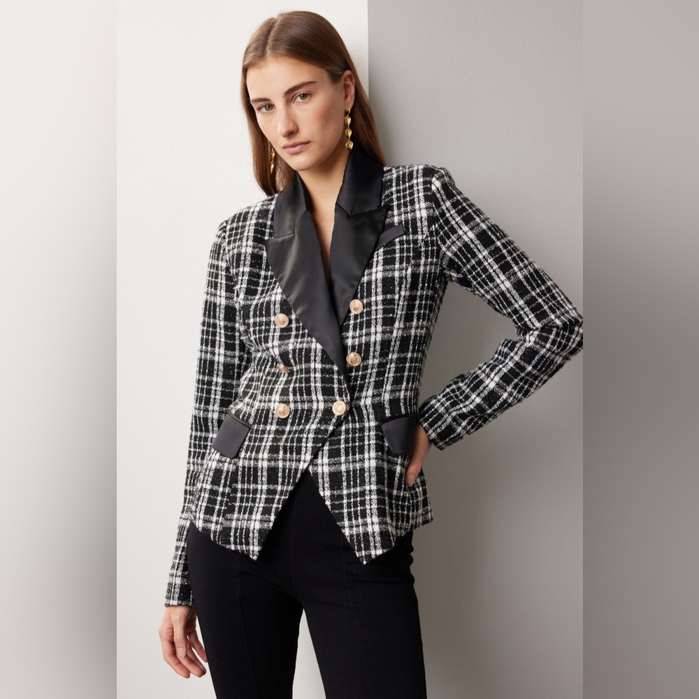 Rachel Parcell Double Breasted Satin Lapel Blazer